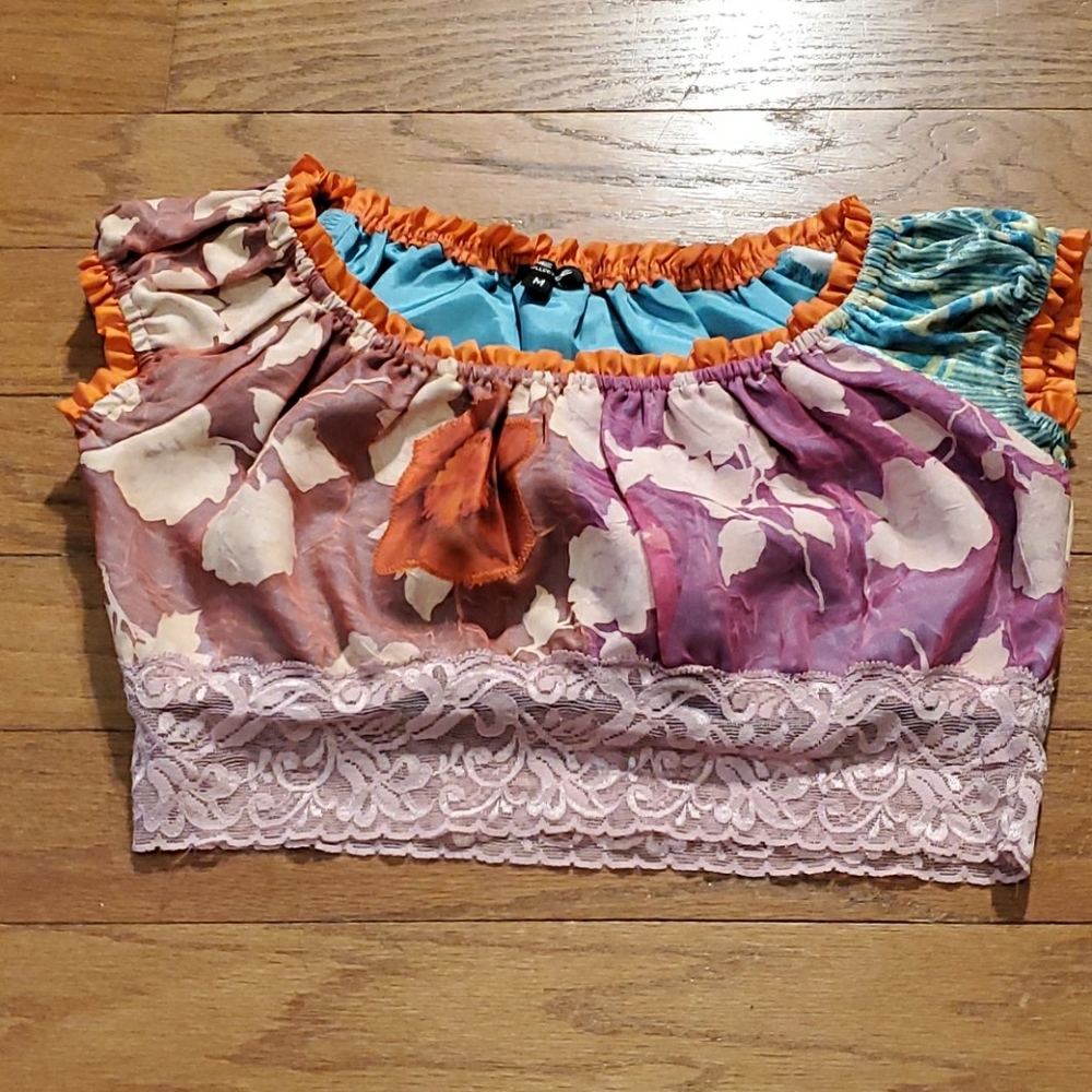 90's multi-colored, multi-textured crop top